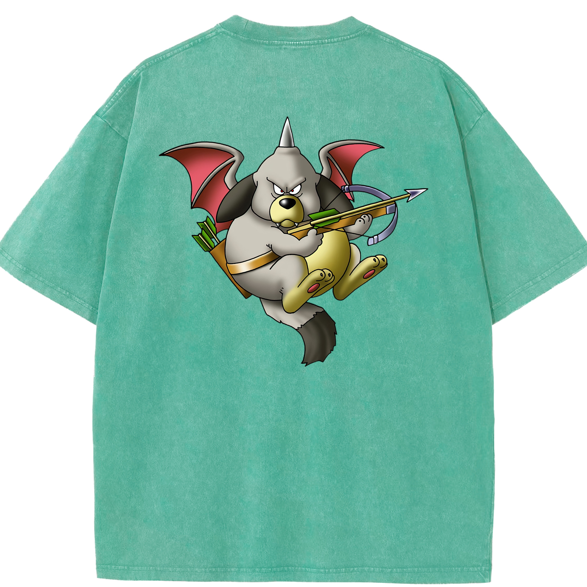 （画像用） ドラゴンクエスト Doragon Kuesuto Dragon Quest 綿100% ヴィンテージ風 半袖Tシャツ（背面プリント）